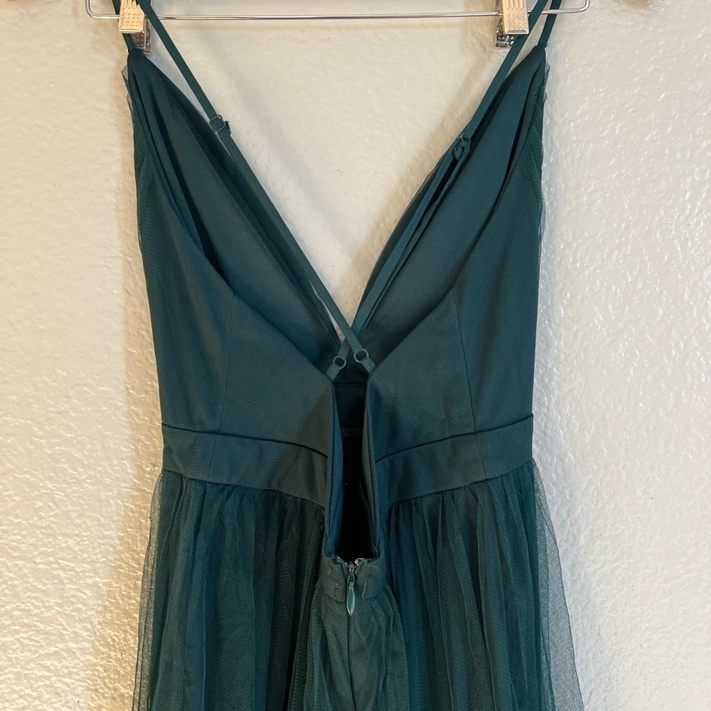 NWOT Lulus Rare Beauty Hunter Green Tulle Backless Maxi Dress - Picture 5 of 8